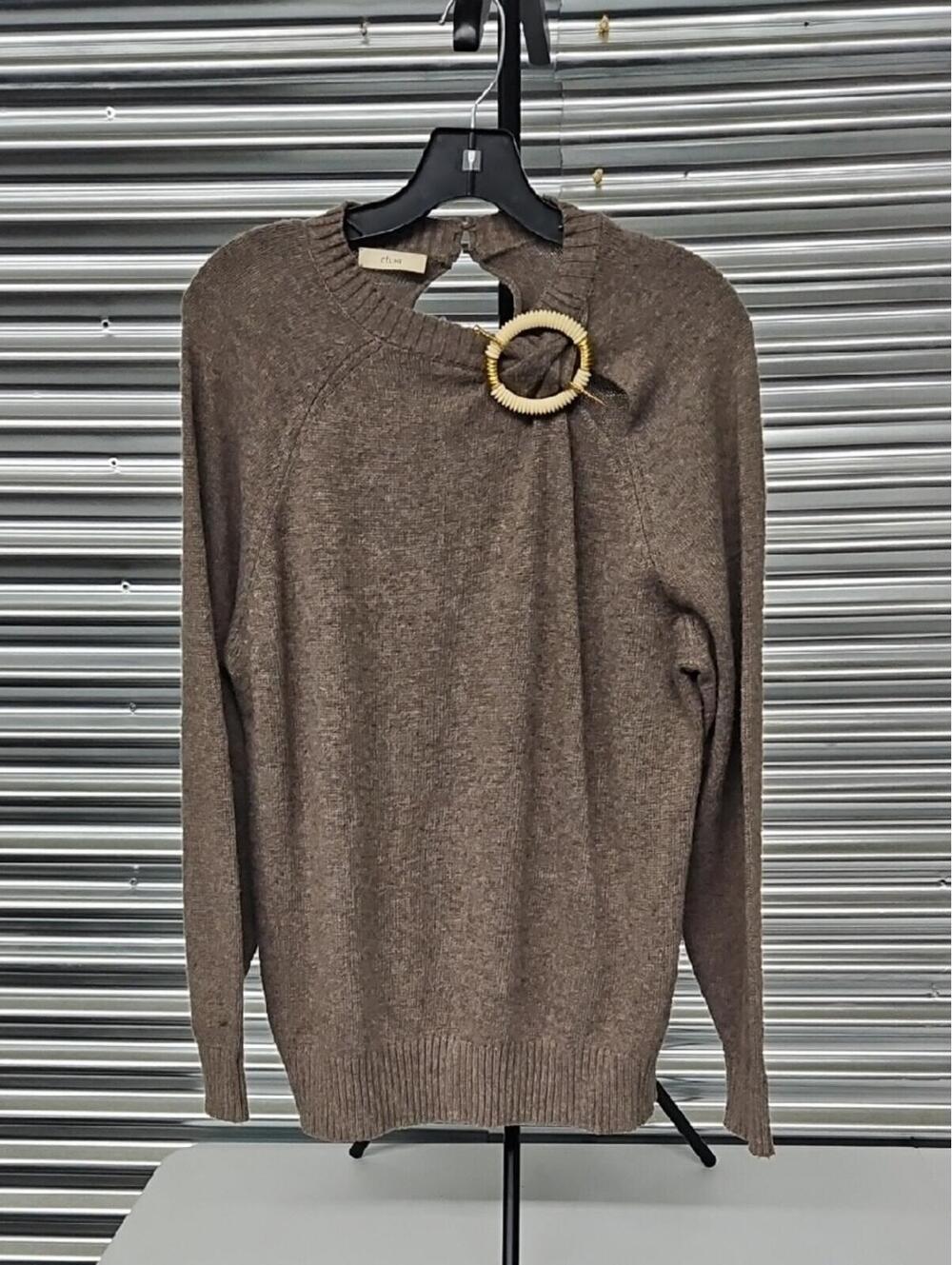 Celine Brown Crewneck Sweater with Decorative Ring